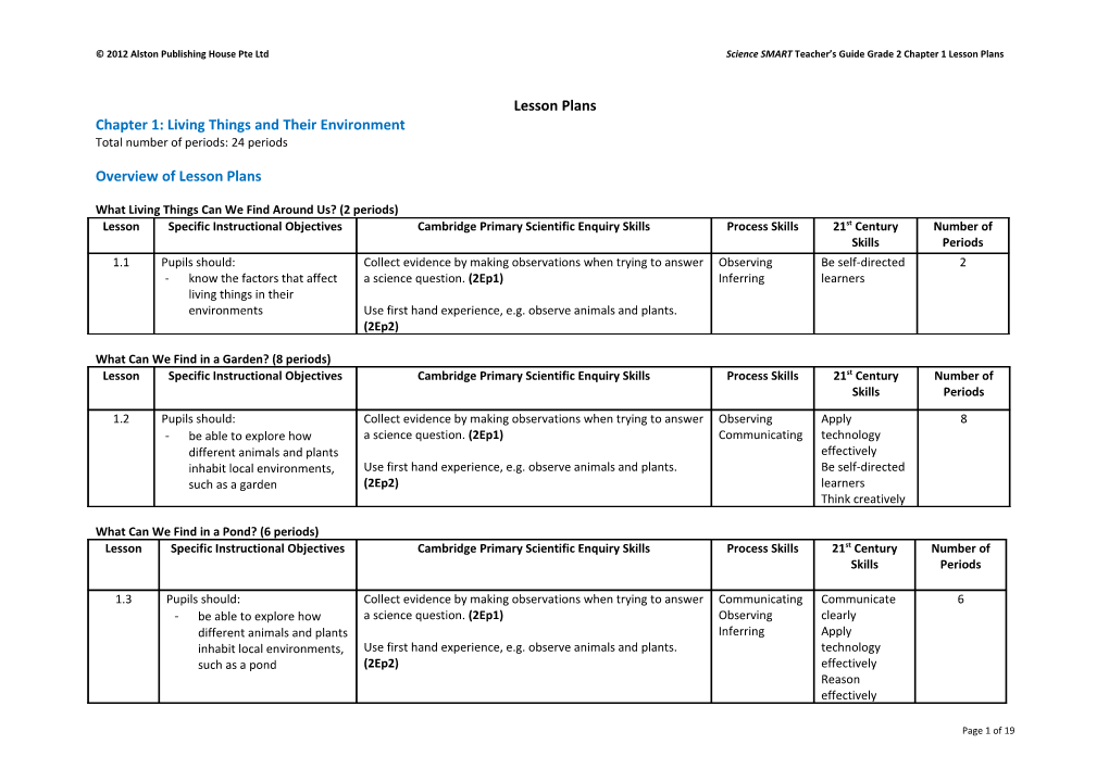 2012 Alston Publishing House Pte Ltd Sciencesmart Teacher S Guide Grade 2Chapter 1 Lesson