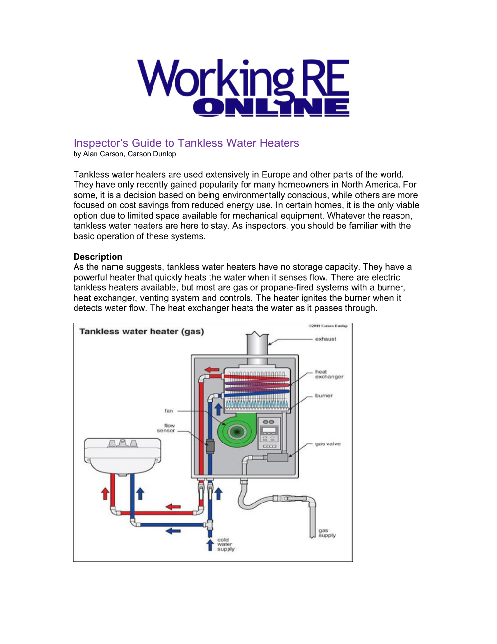 Inspector S Guide to Tankless Water Heaters by Alan Carson, Carson Dunlop