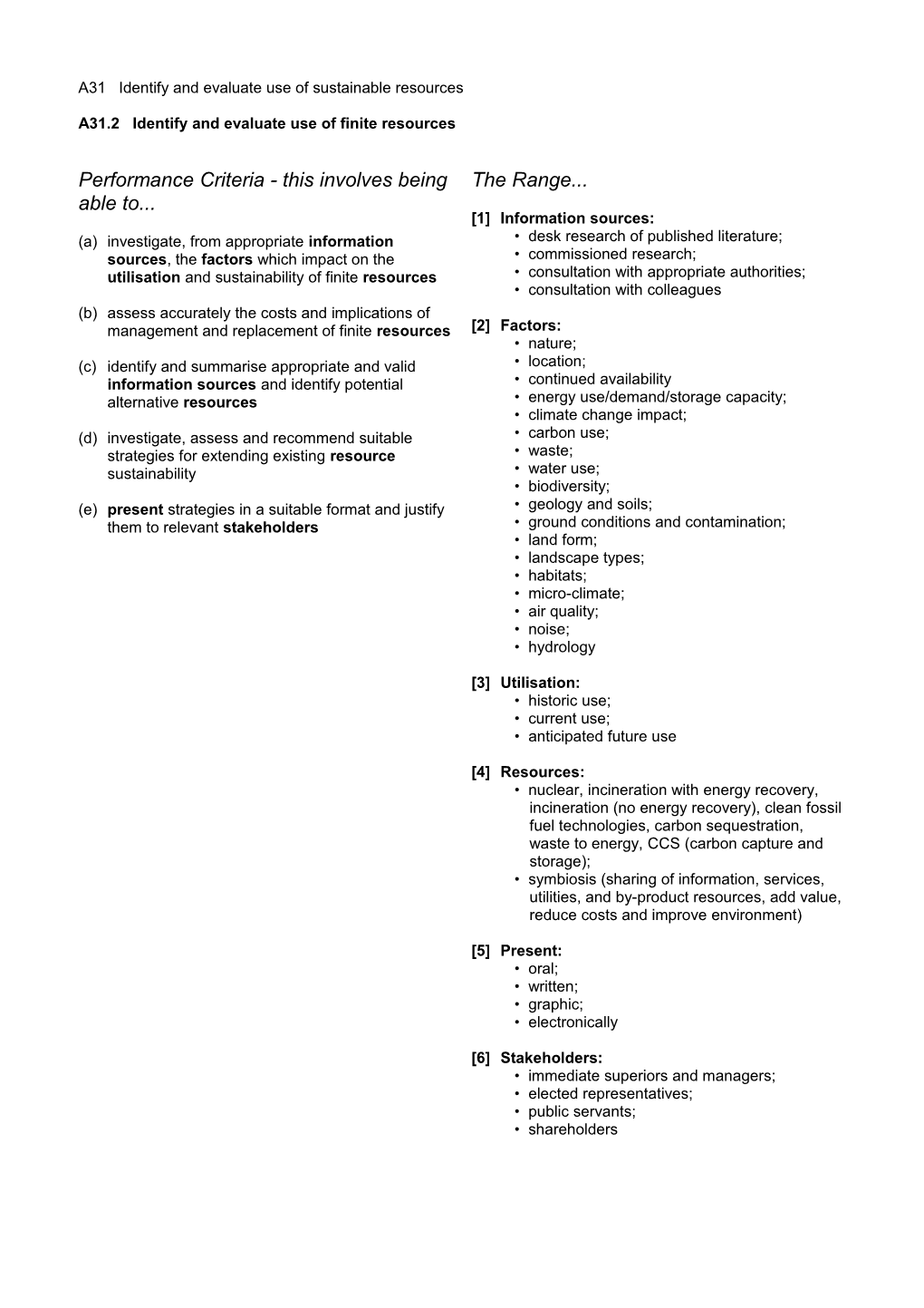 A31 Identify and Evaluate Use of Sustainable Resources