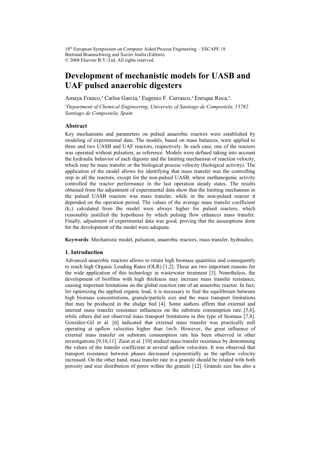 Development of Mechanistic Models for UASB and UAF Pulsed Anaerobic Digesters