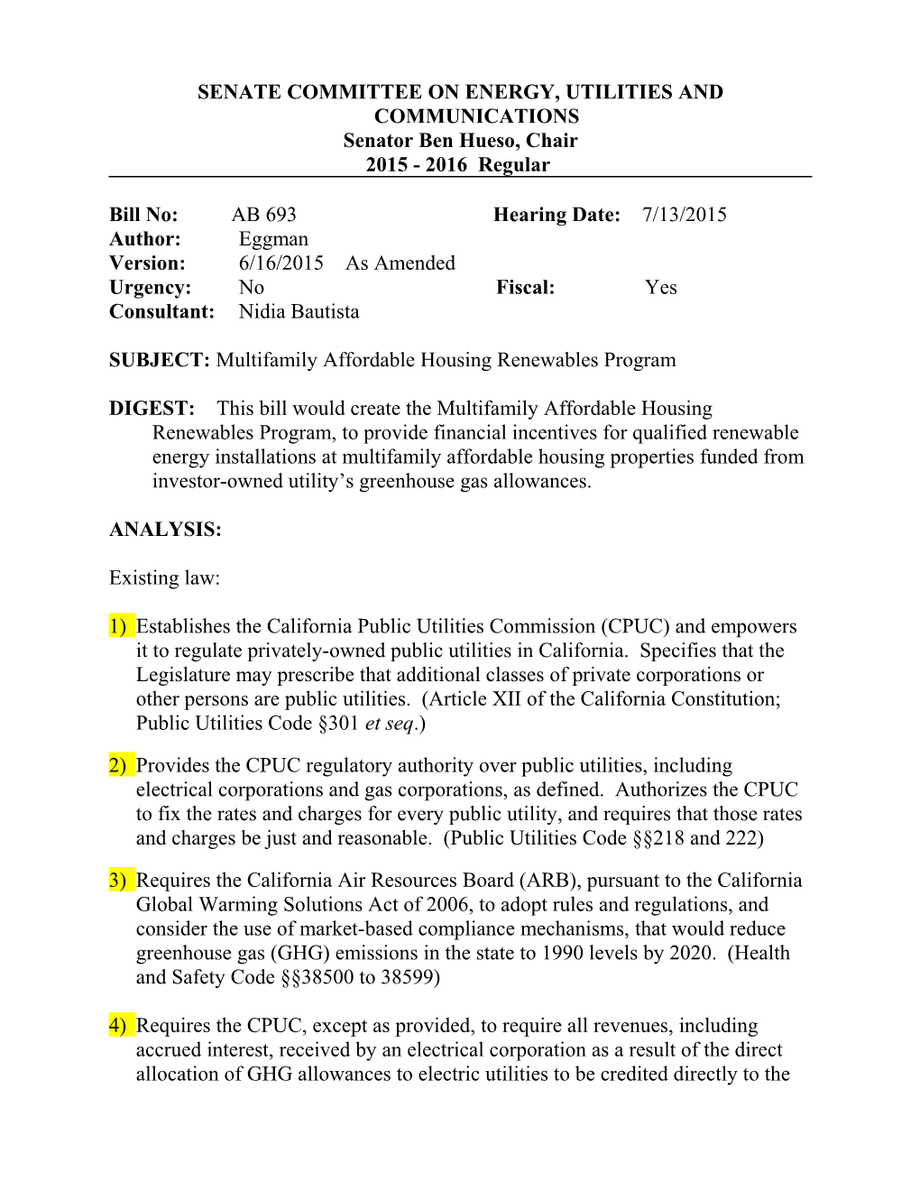 Senate Committee Onenergy, Utilities and Communications