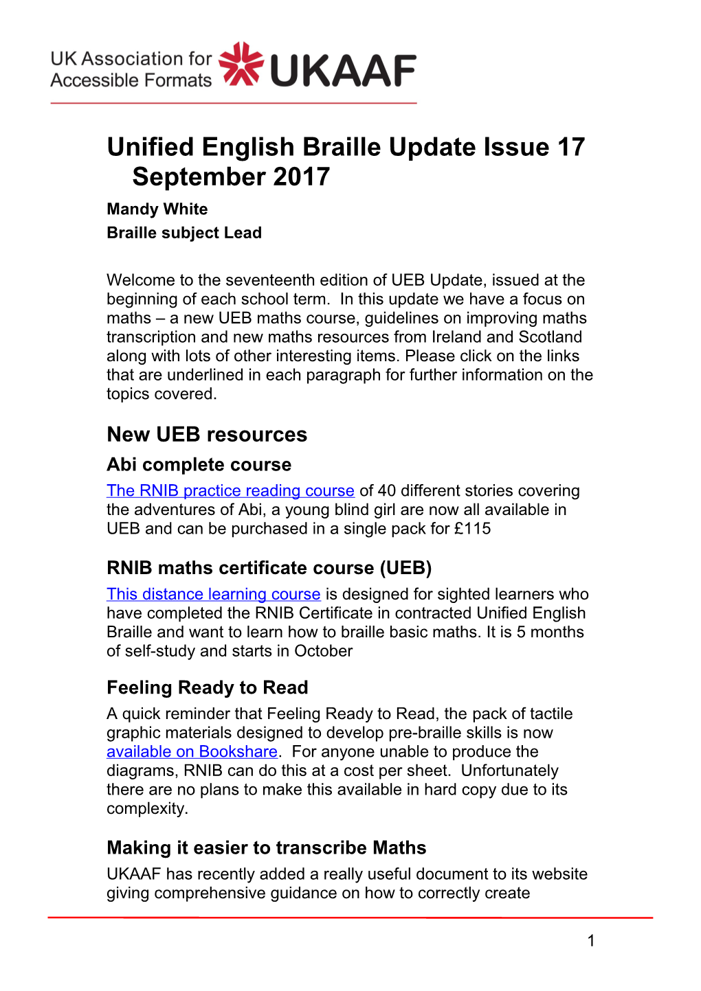 Unified English Braille Update Issue 17 September2017