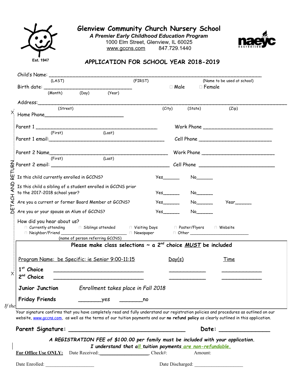 Application for School Year 2018-2019