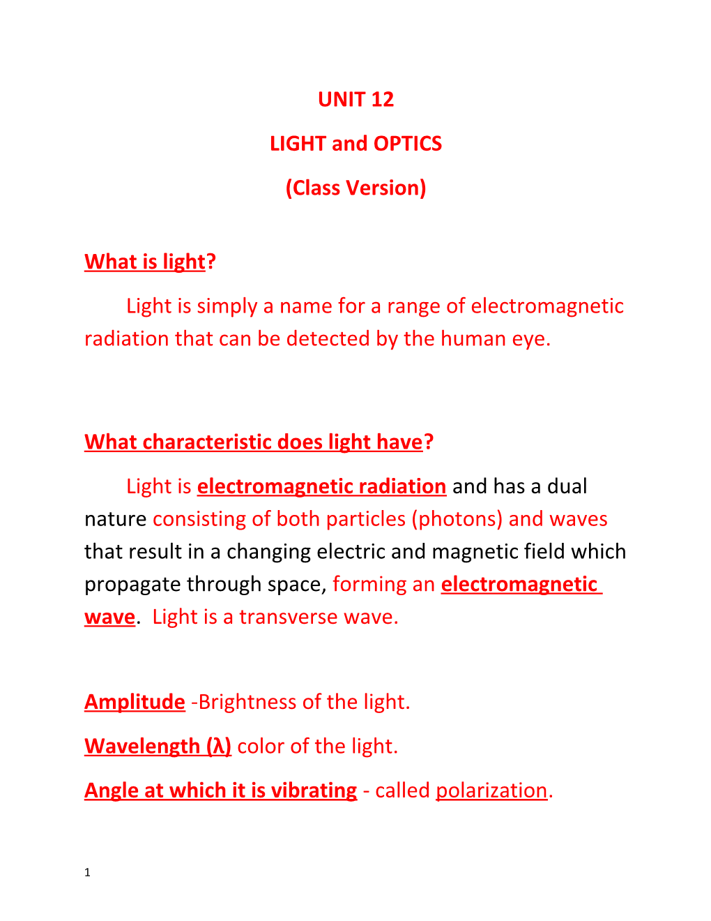LIGHT and OPTICS