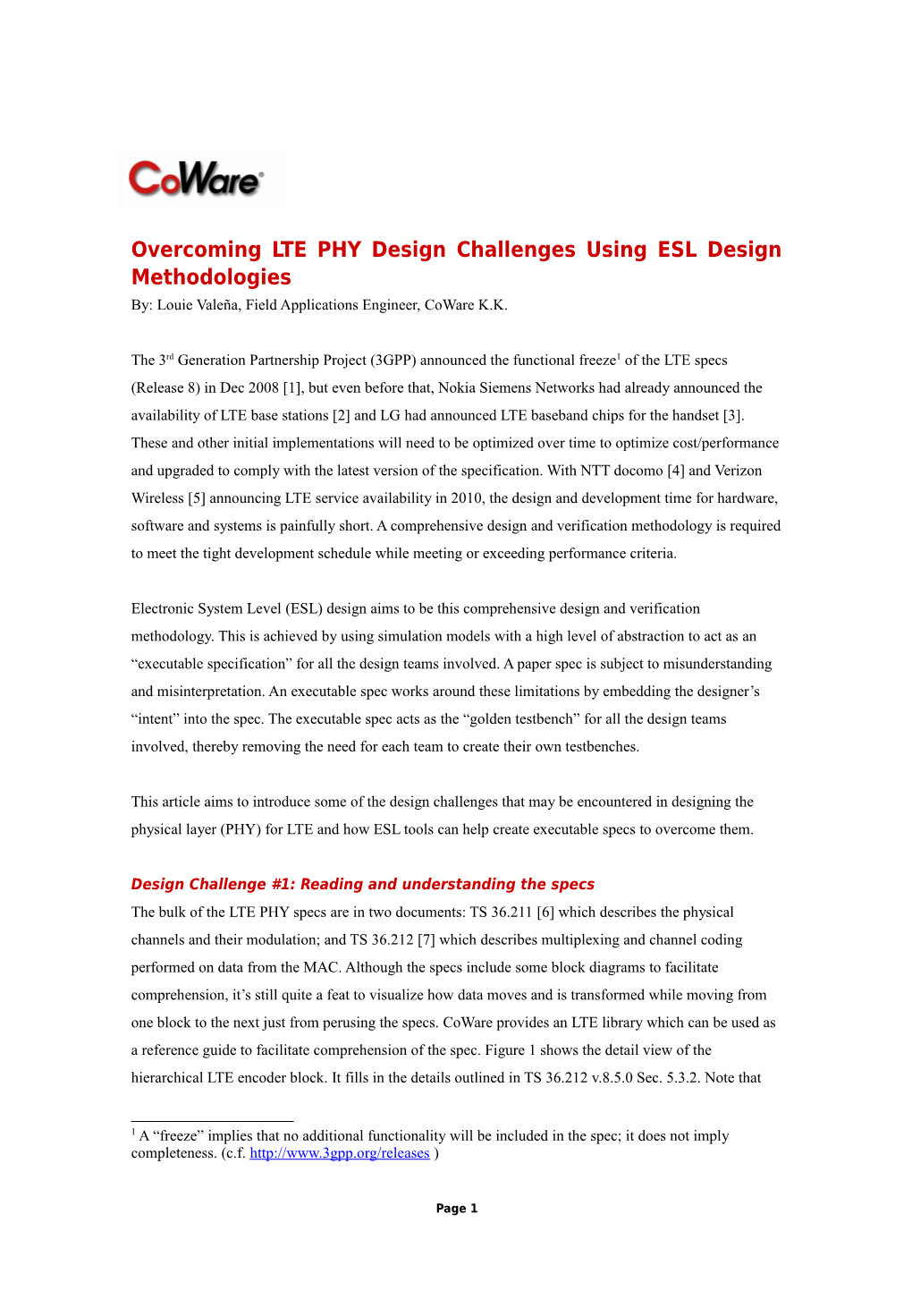 Overcoming LTE PHY Design Challenges Using ESL Design Methodologies