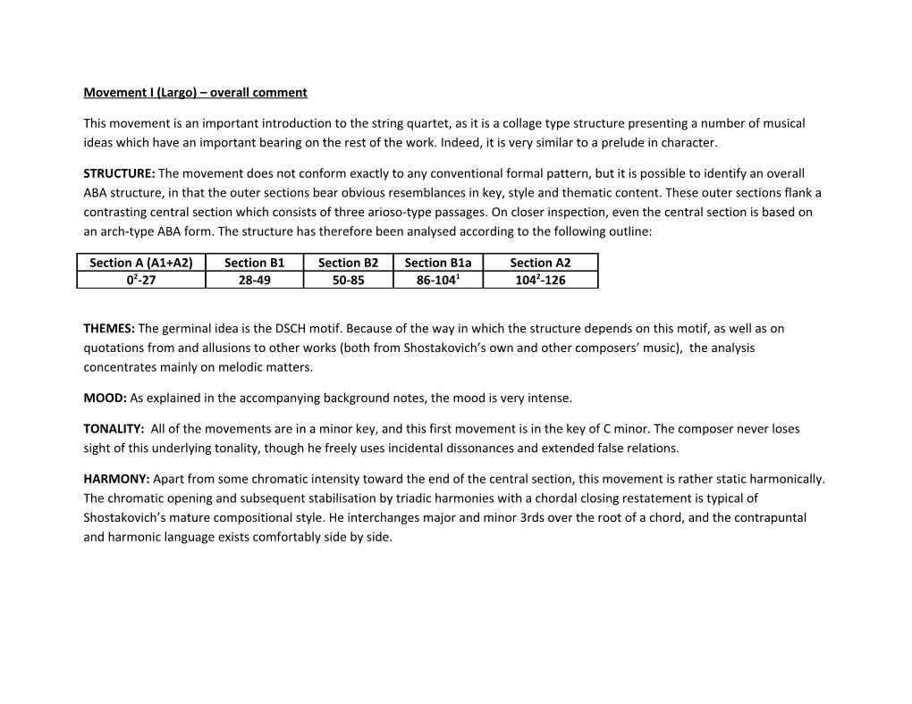 Movement I (Largo) Overall Comment