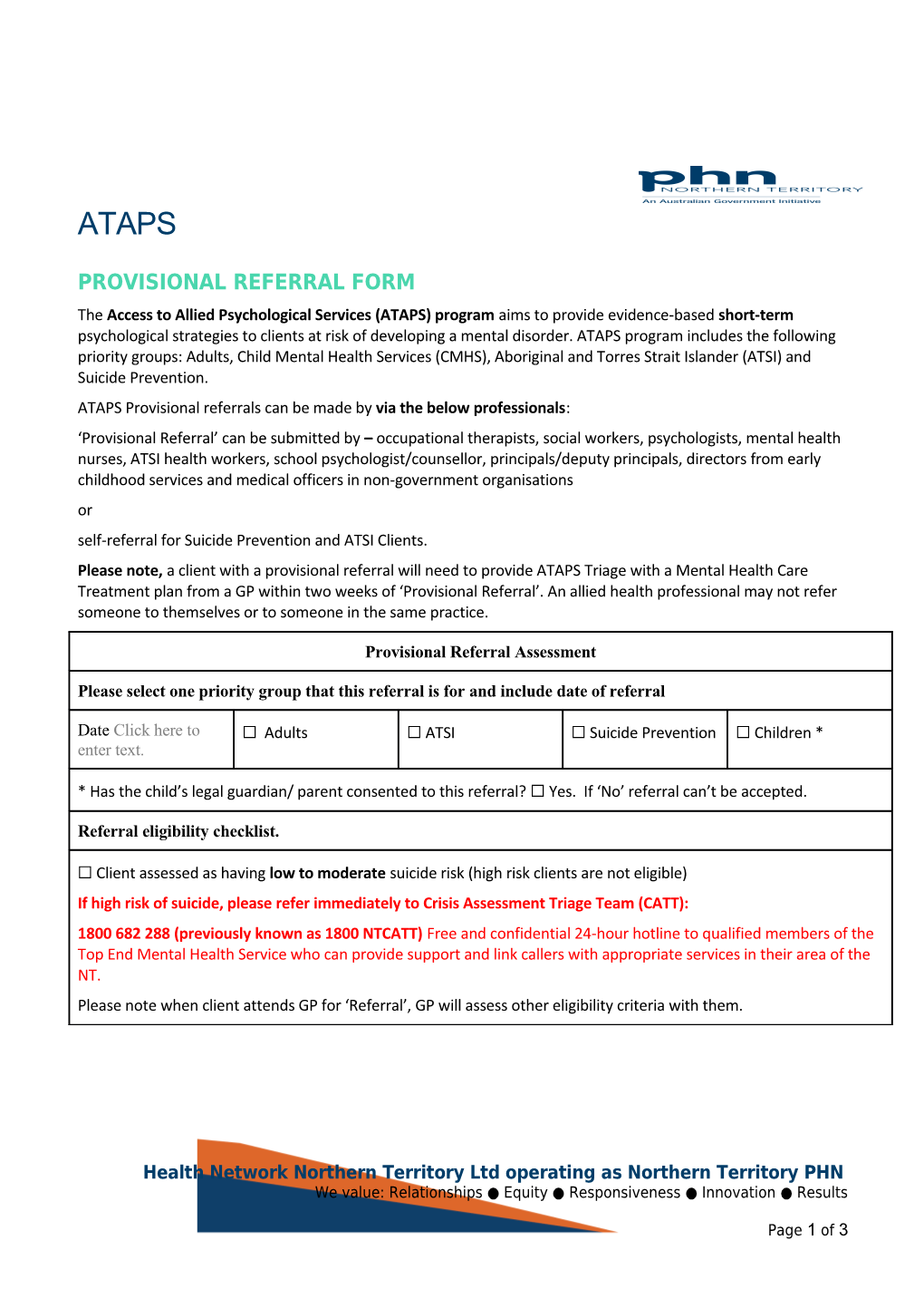 Provisional Referral Form