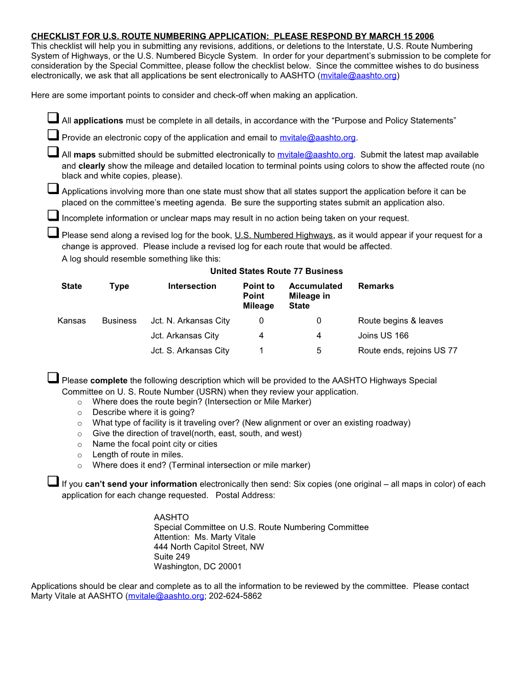 Use Checklist When Applying for US Route Number