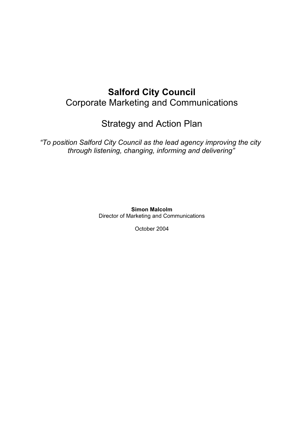 Salford City Council Marketing - Managing the Business
