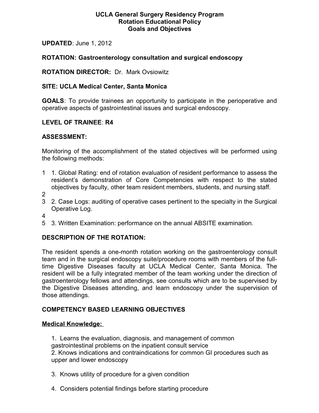 UCLA General Surgery Residency Program Rotation Educational Policy Goals and Objectives