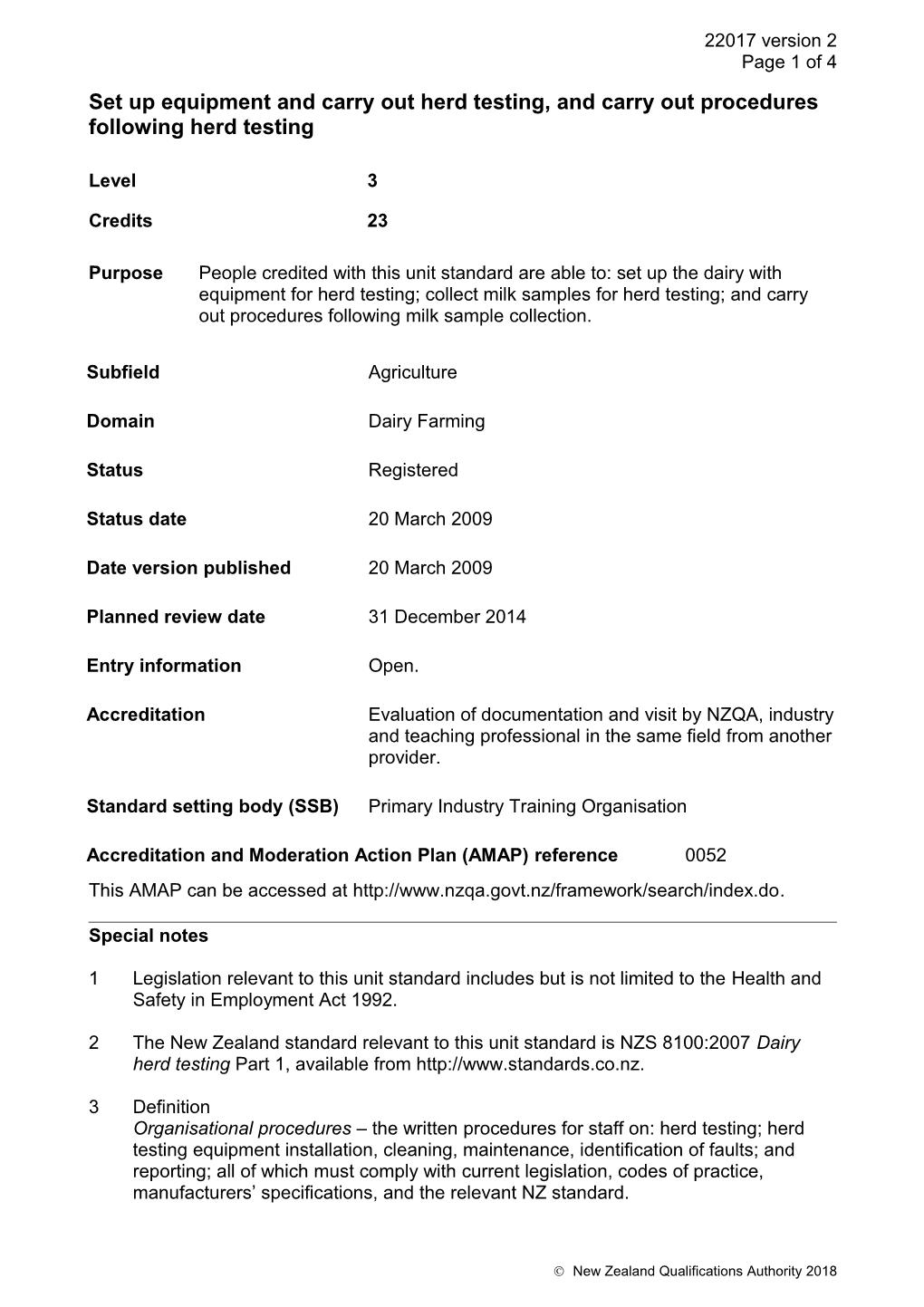 22017 Set up Equipment and Carry out Herd Testing, and Carry out Procedures Following Herd