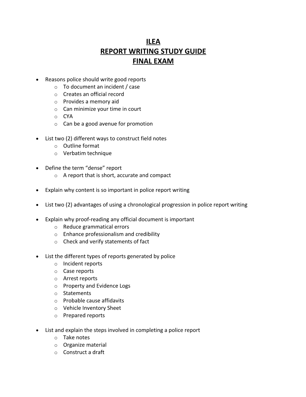 Report Writing Study Guide