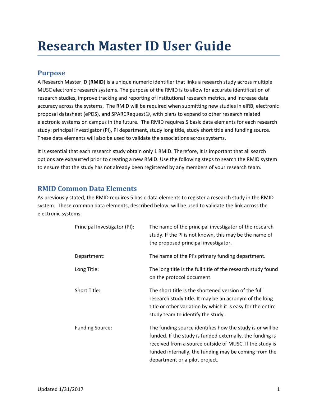 Research Master ID User Guide