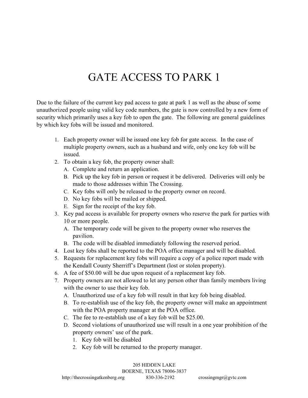 Gate Access to Park 1