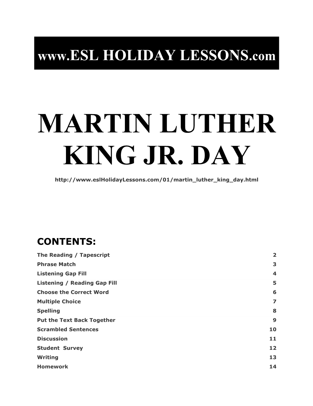 Holiday Lessons - Martin Luther King Jr. Day