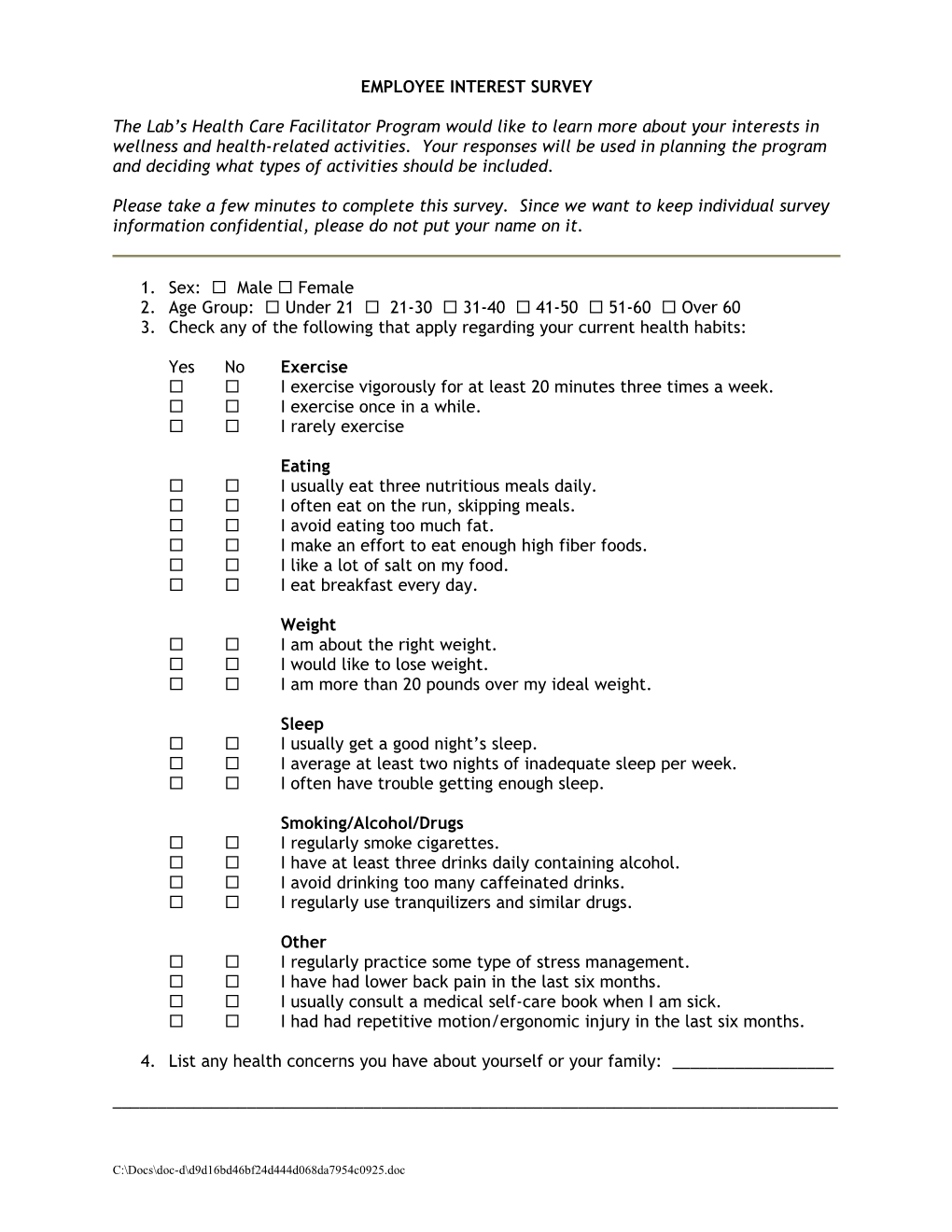 Employee Interest Survey