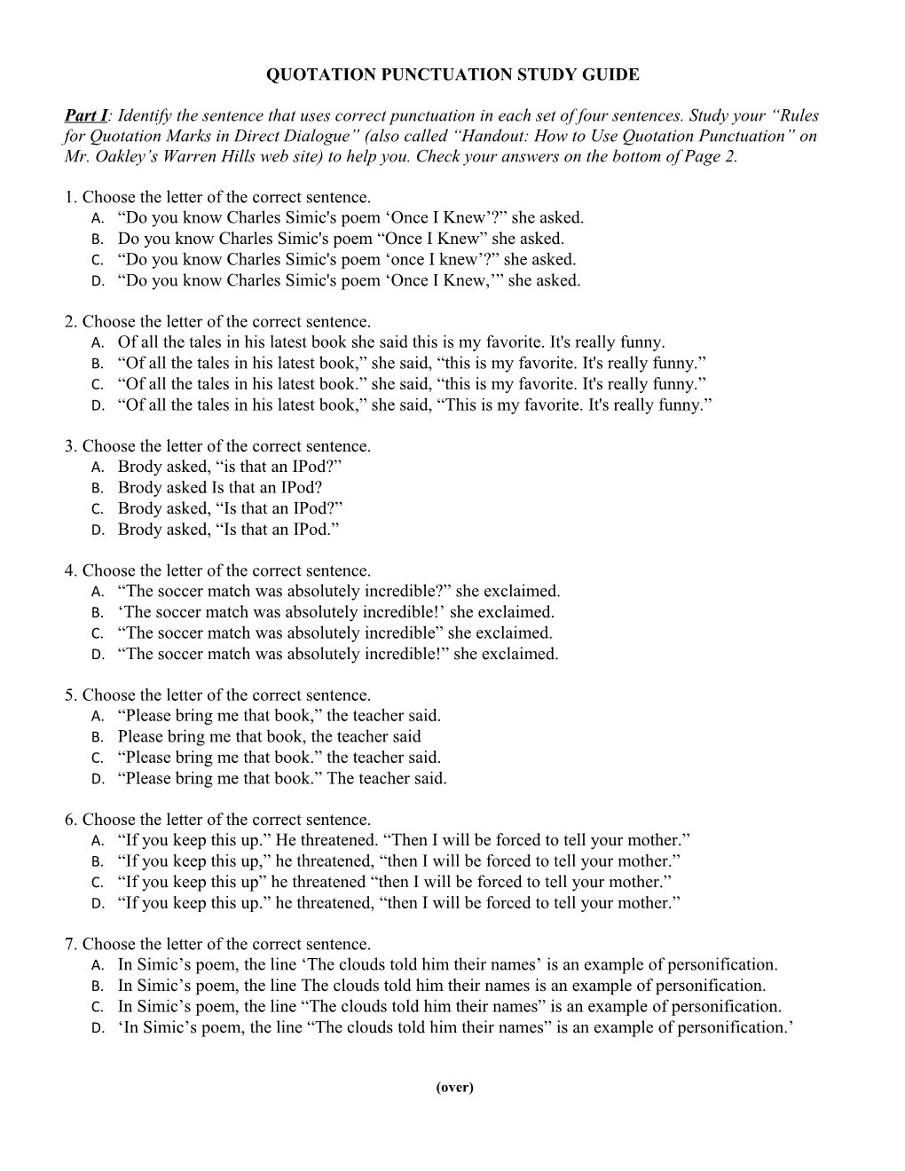 Quotation Punctuation Study Guide