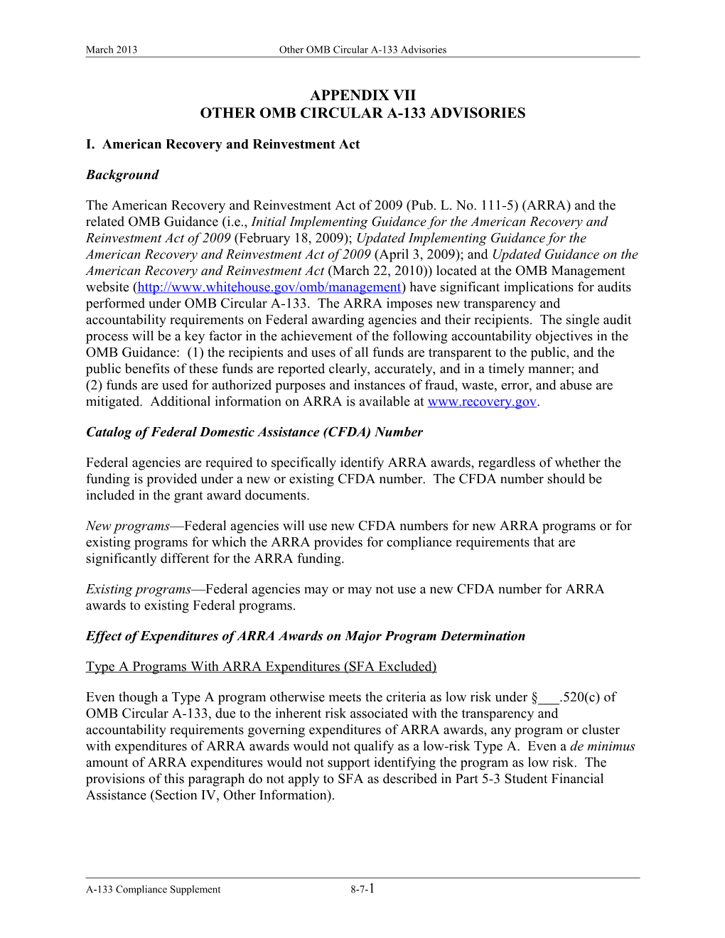 Other Omb Circular A-133 Advisories