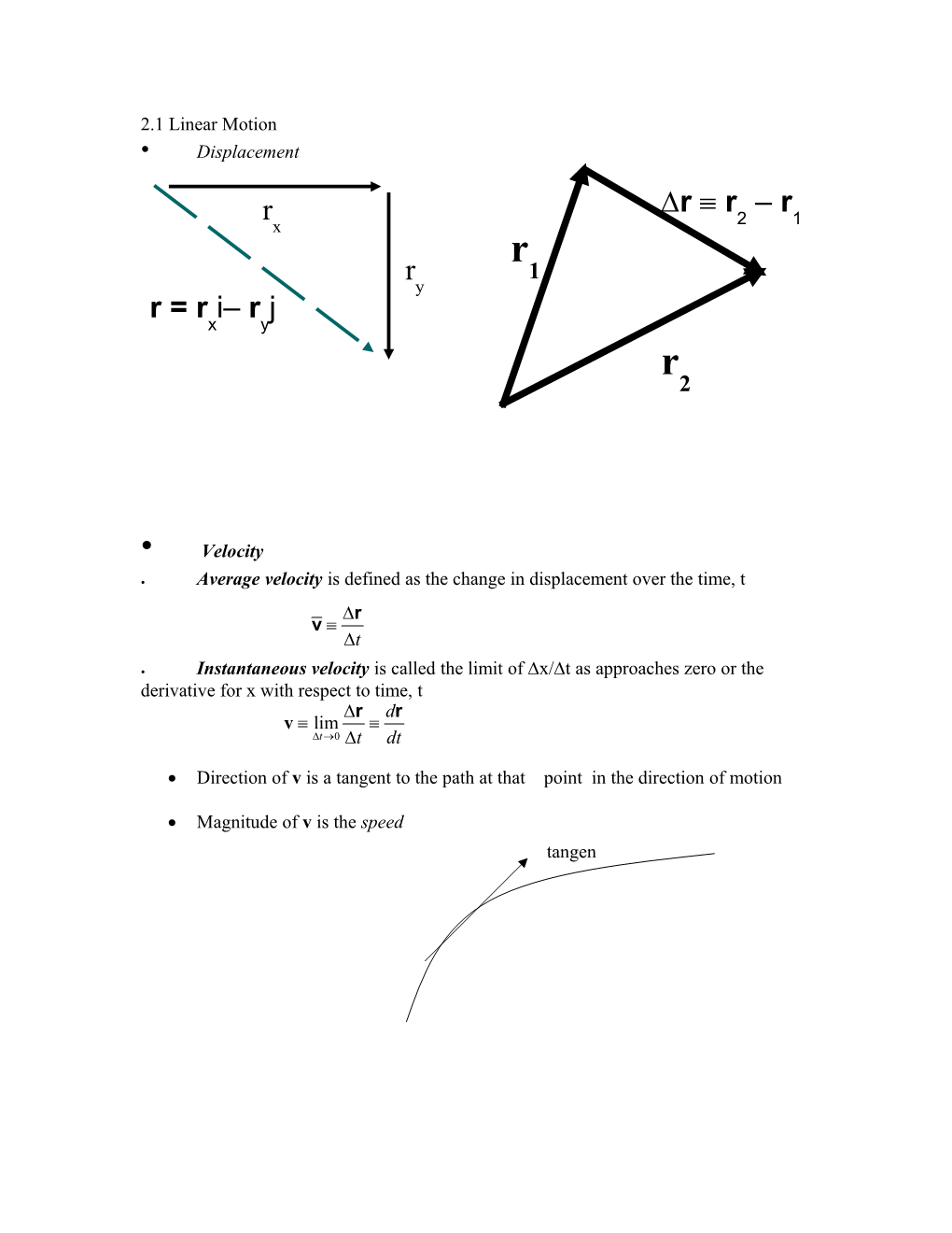 Average Velocity Is Defined As the Change in Displacement Over the Time, T