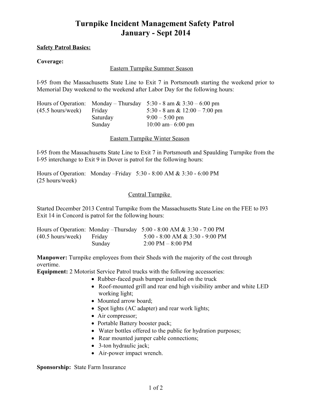 Operations Cost Summary