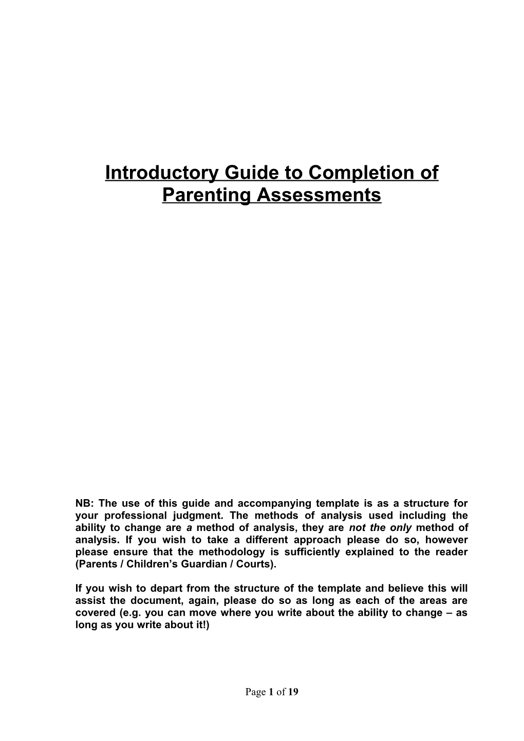 Guide to Completion of Parenting Assessments