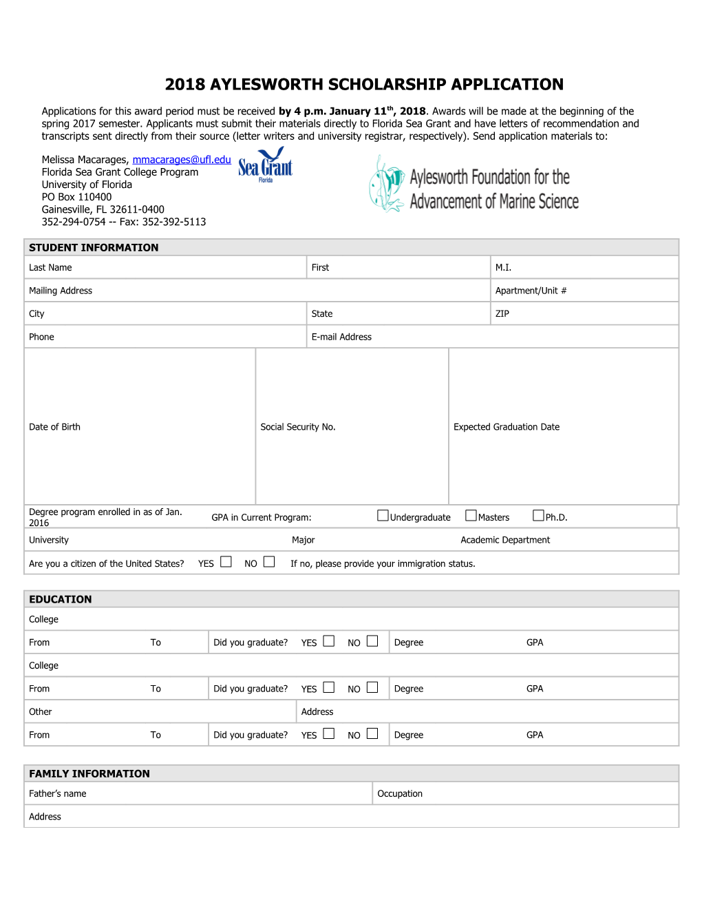 2018Aylesworth Scholarship Application