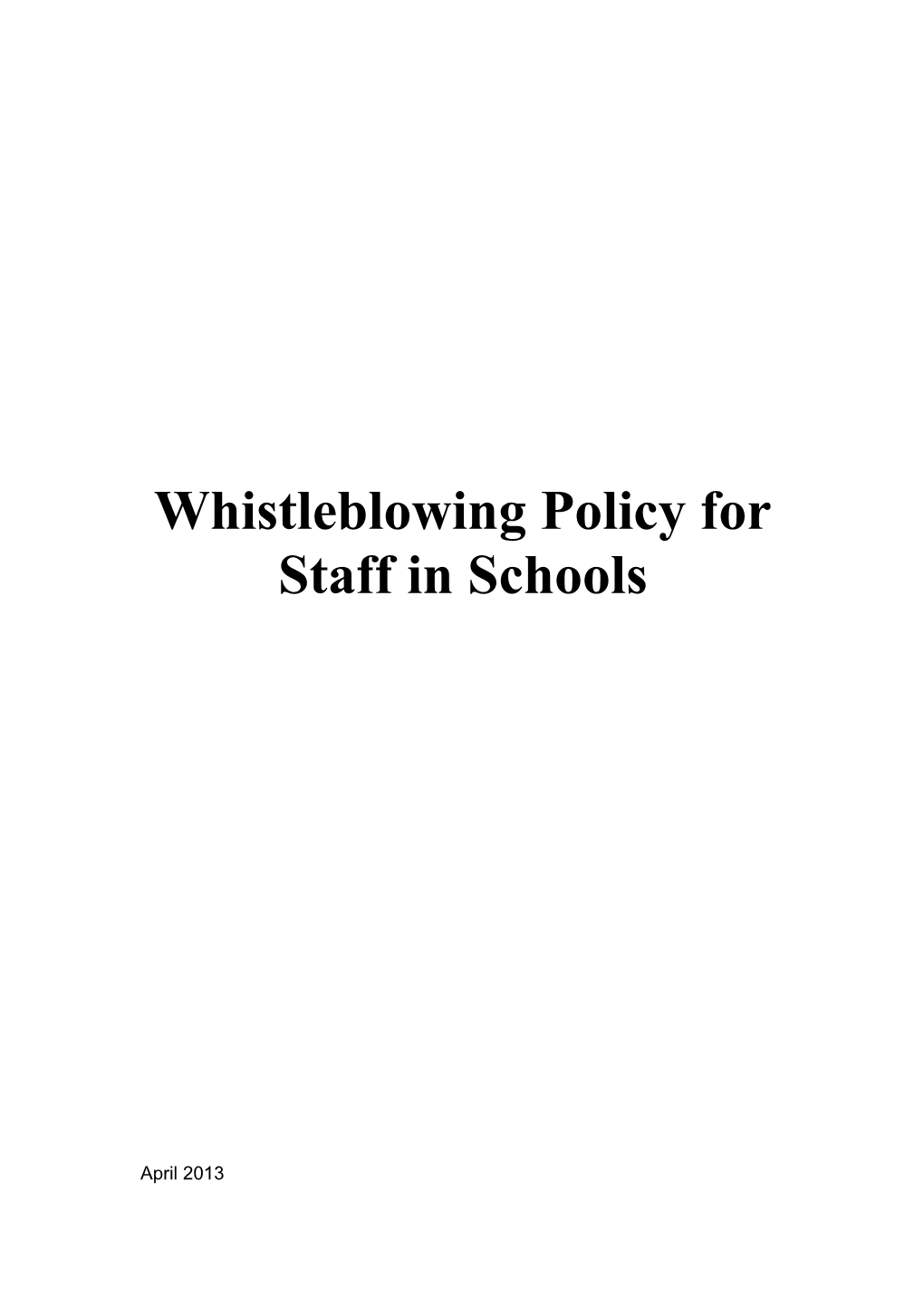 Whistleblowing Policy for Staff in Schools