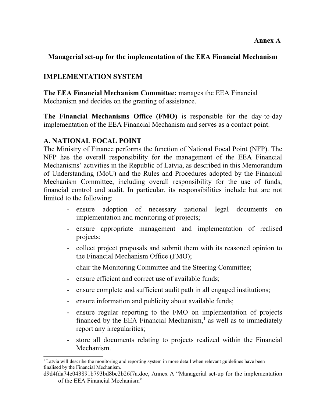 Managerial Set-Up for the Implementation of the EEA Financial Mechanism