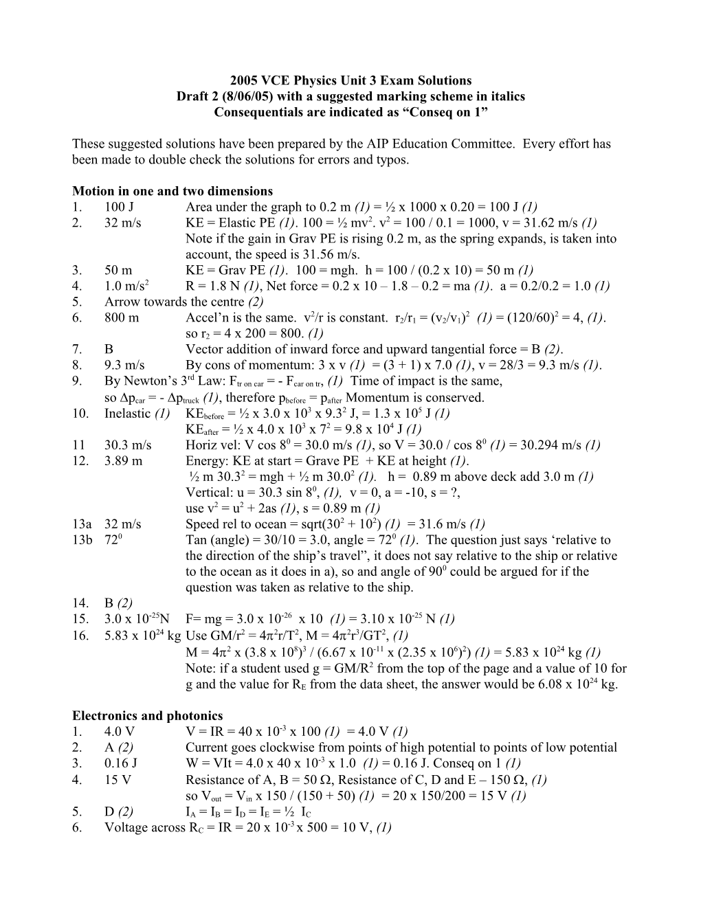 VCE Physics Unit 3 Exam 2005