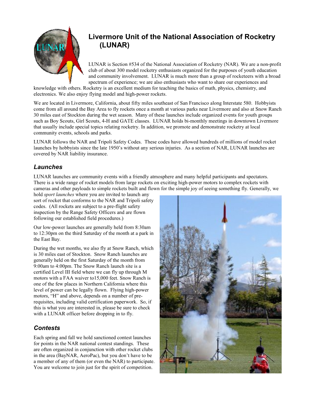 Livermore Unit of the National Association of Rocketry (LUNAR)