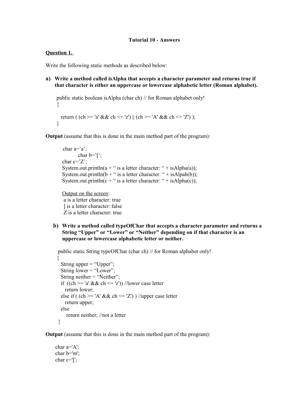 Write the Following Static Methods As Described Below