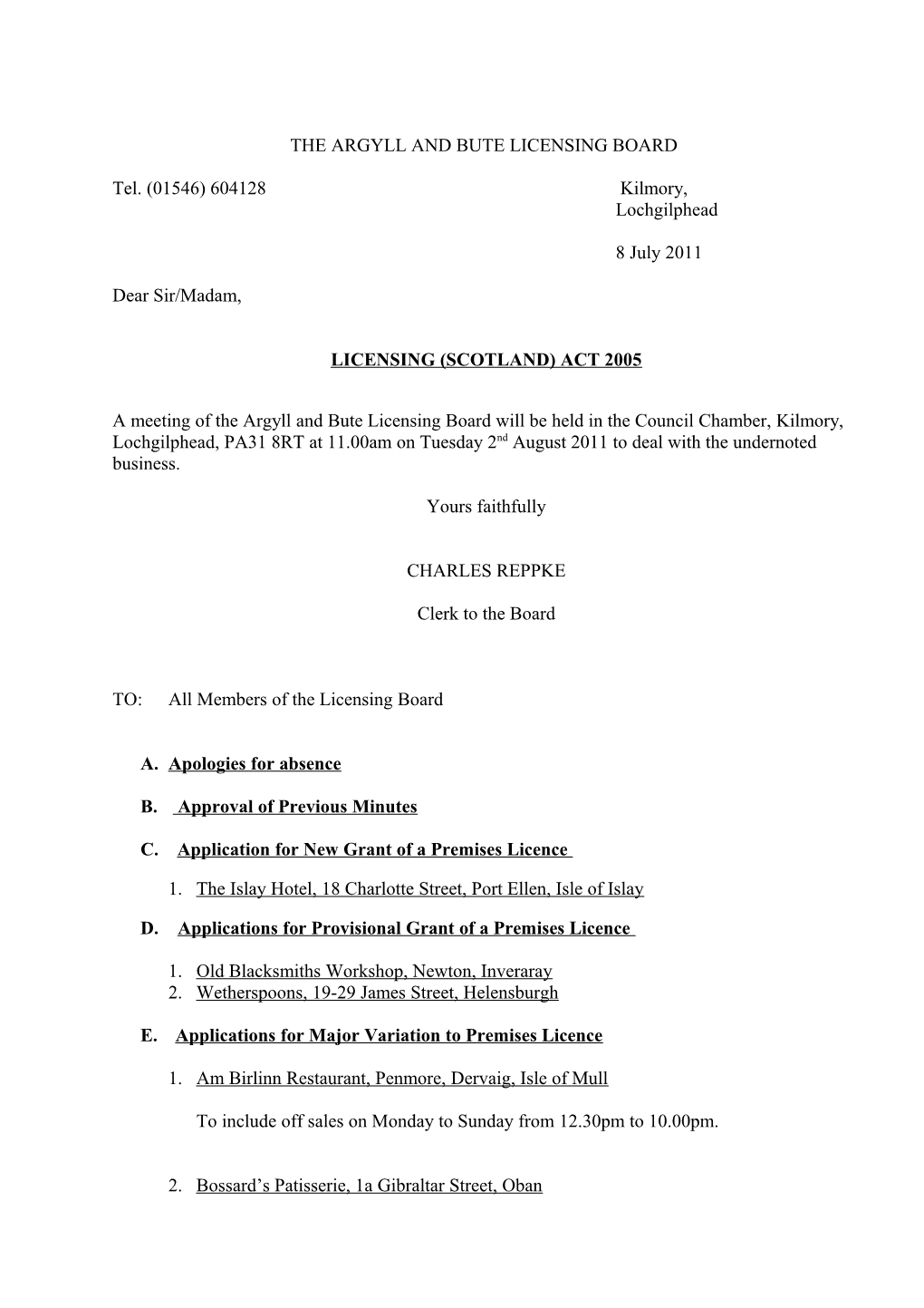 The Argyll and Bute Licensing Board