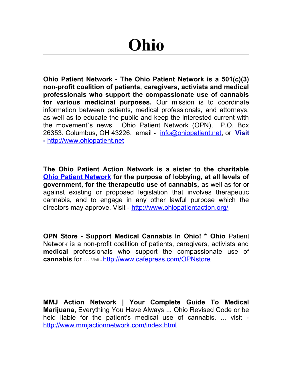 Ohio Patient Network - the Ohio Patient Network Is a 501(C)(3) Non-Profit Coalition Of