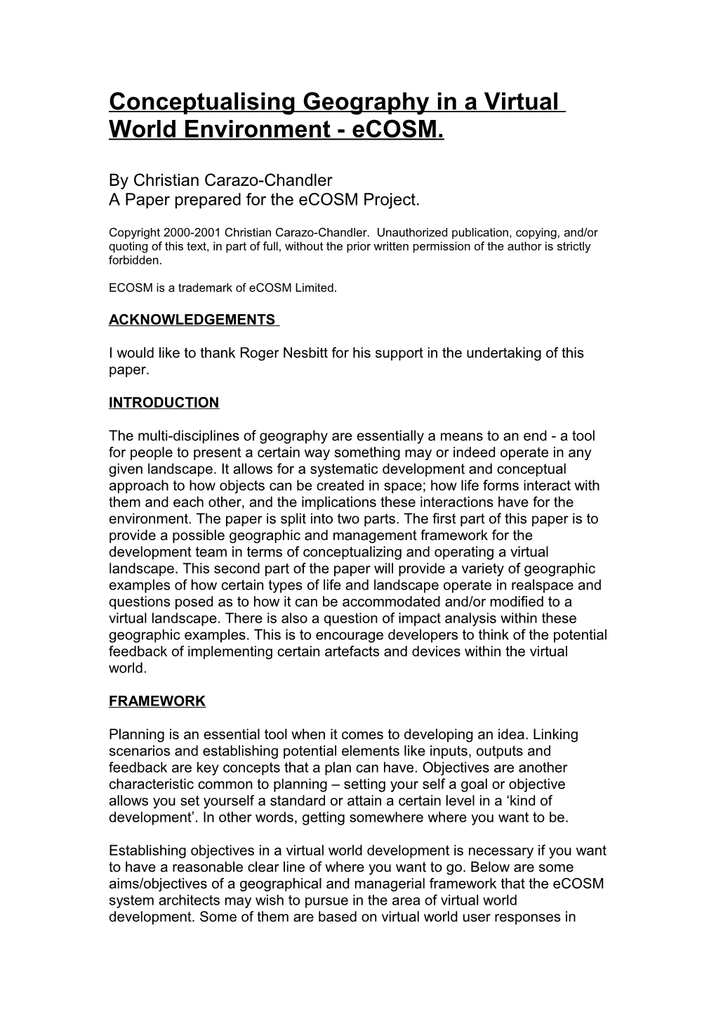 Conceptualising Geography in the Virtual World Environment - ECOSM