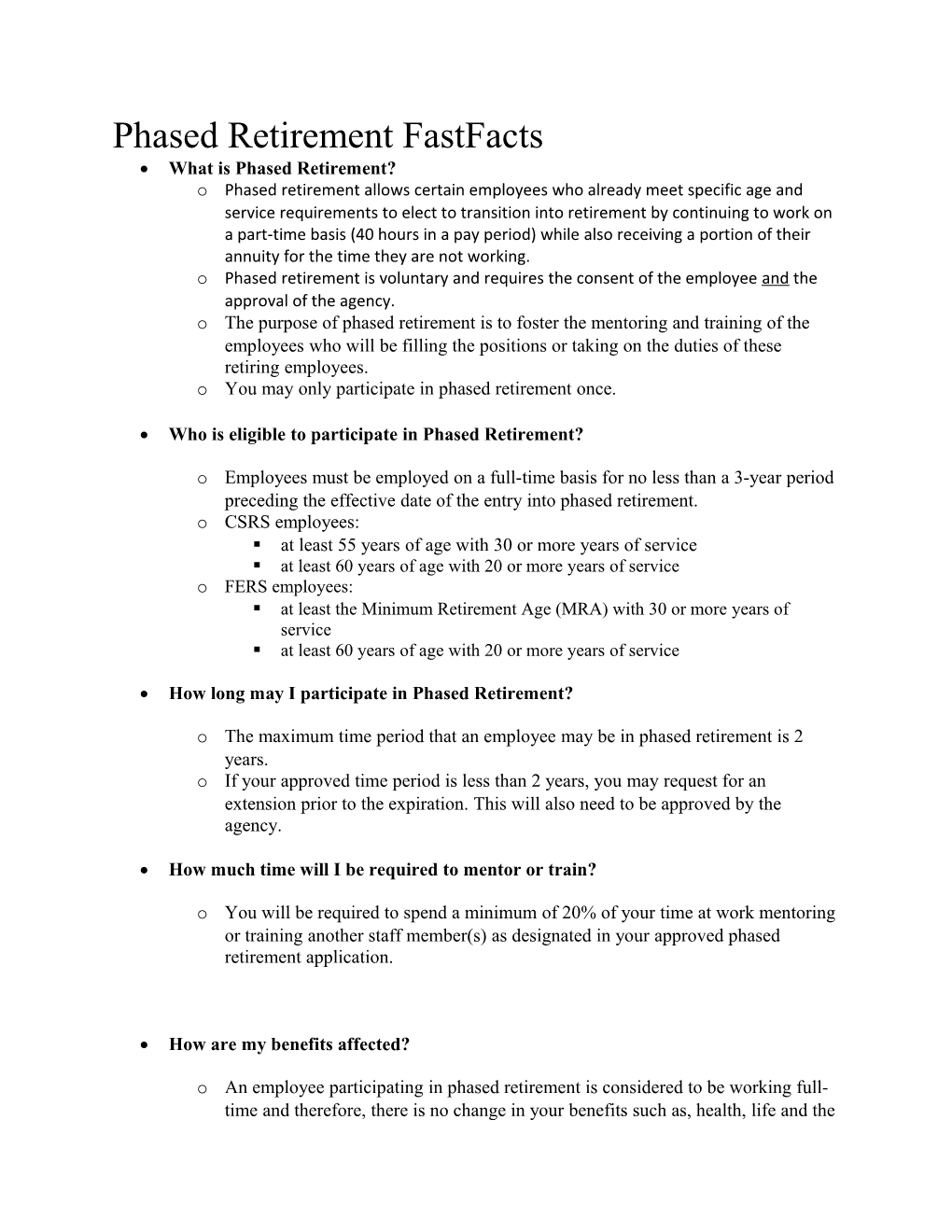 Phased Retirement Fastfacts