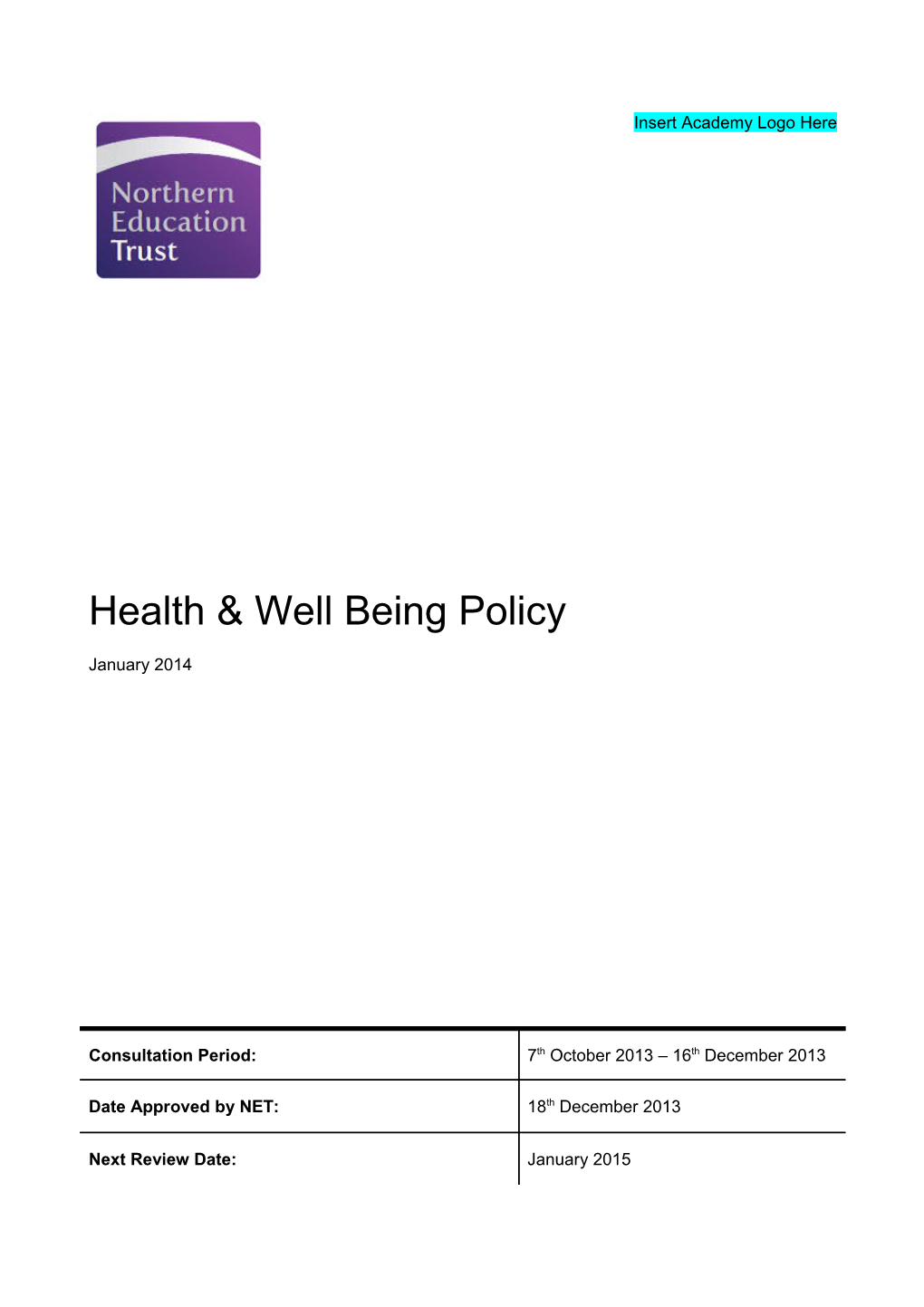 Health & Well Being Policy