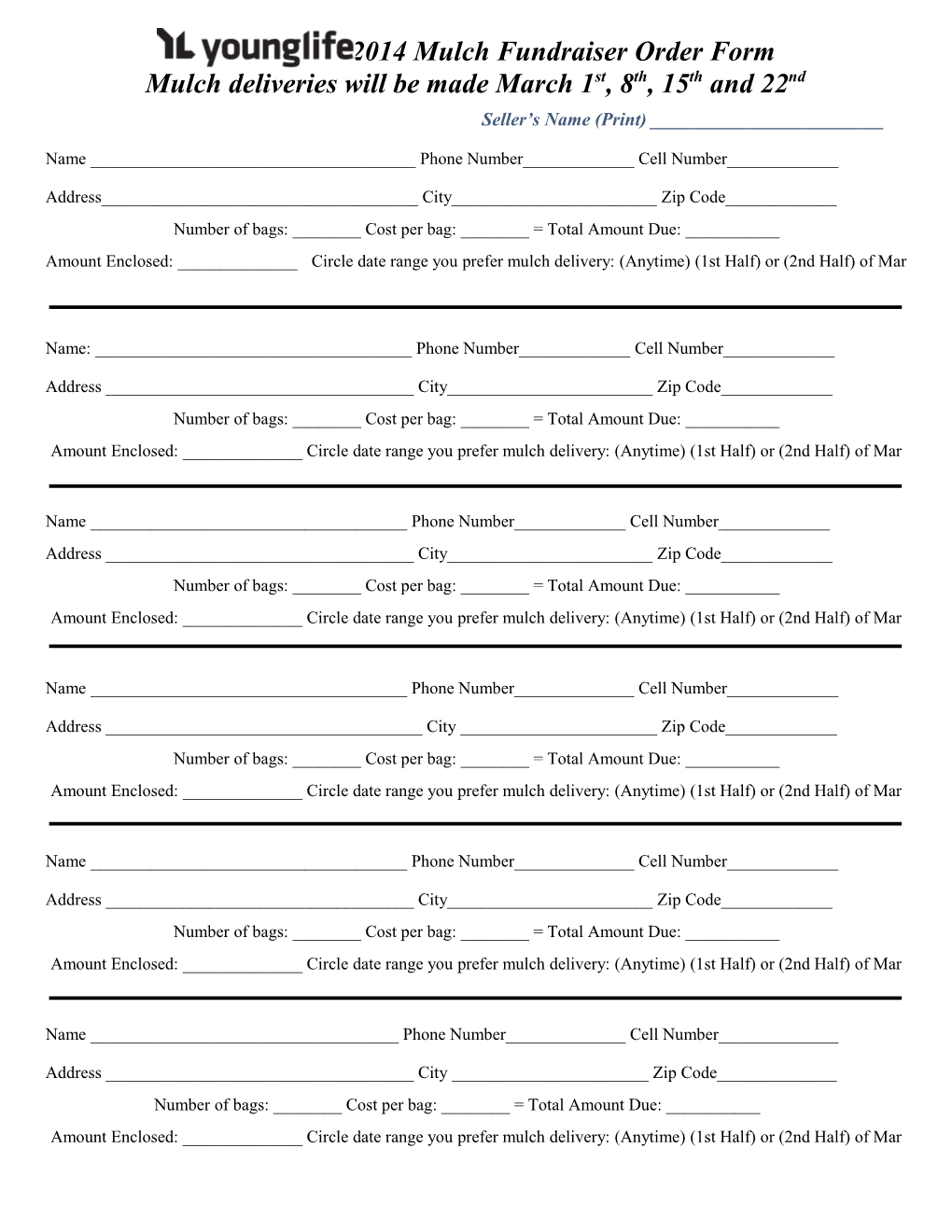 Mulch Madness Fundraiser 2011 Order Form