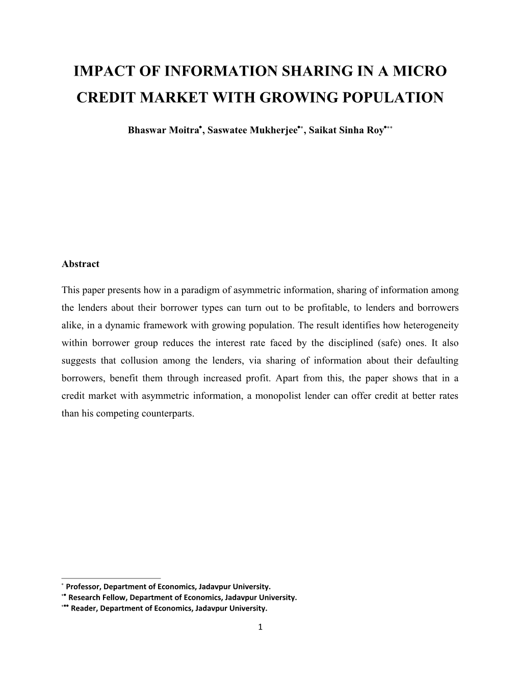 Impact of Information Sharing in a Micro Credit Market with Growing Population
