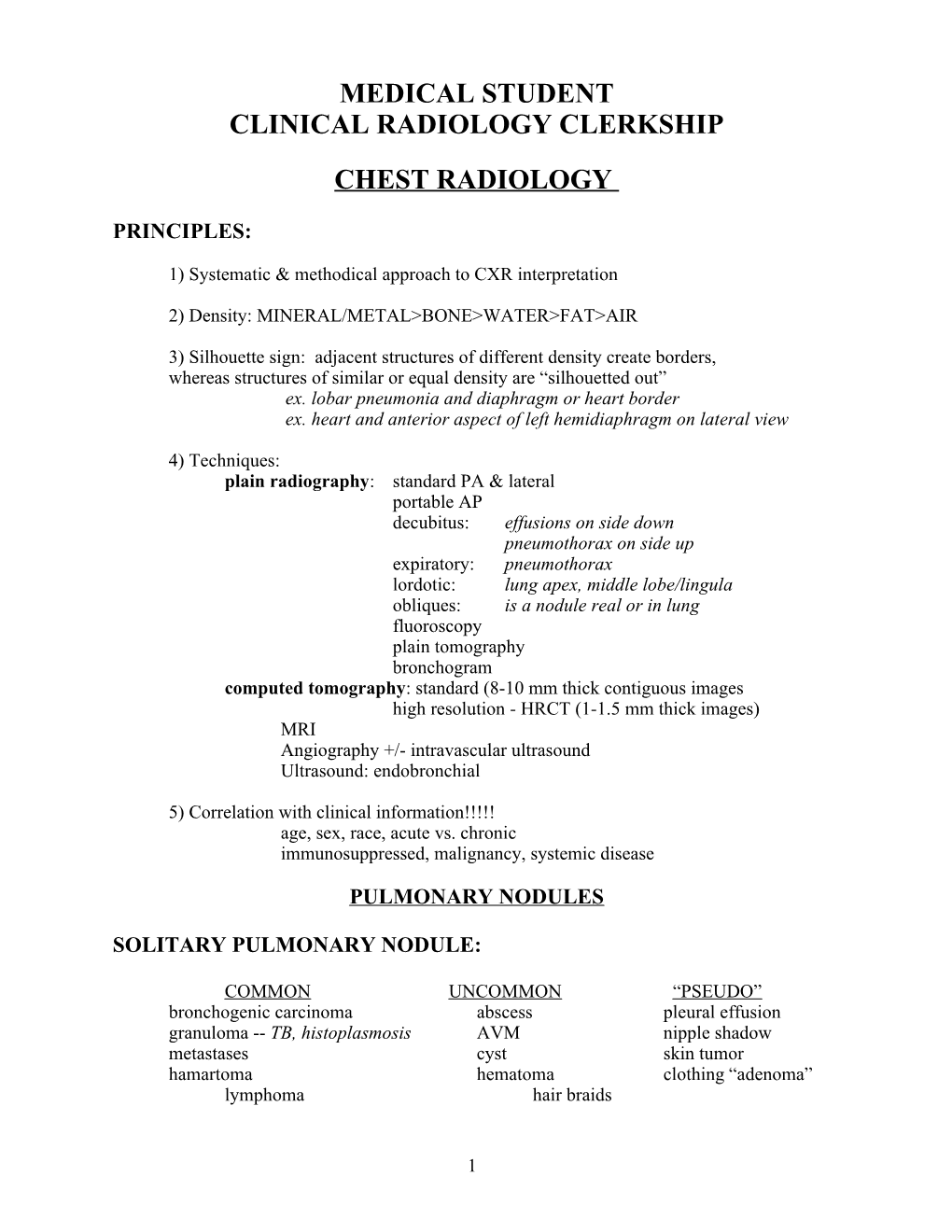 Clinical Radiology Clerkship