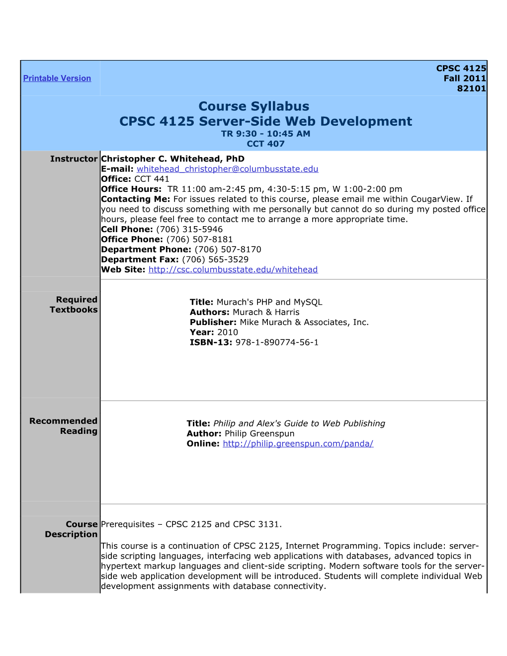 CPSC 4125 Fall 2011 Syllabus