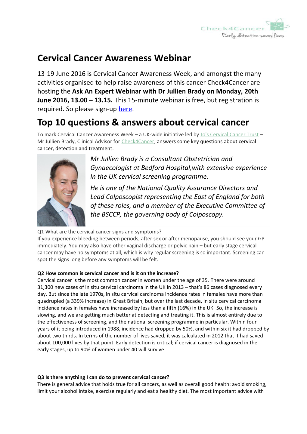Cervical Cancer Awareness Webinar