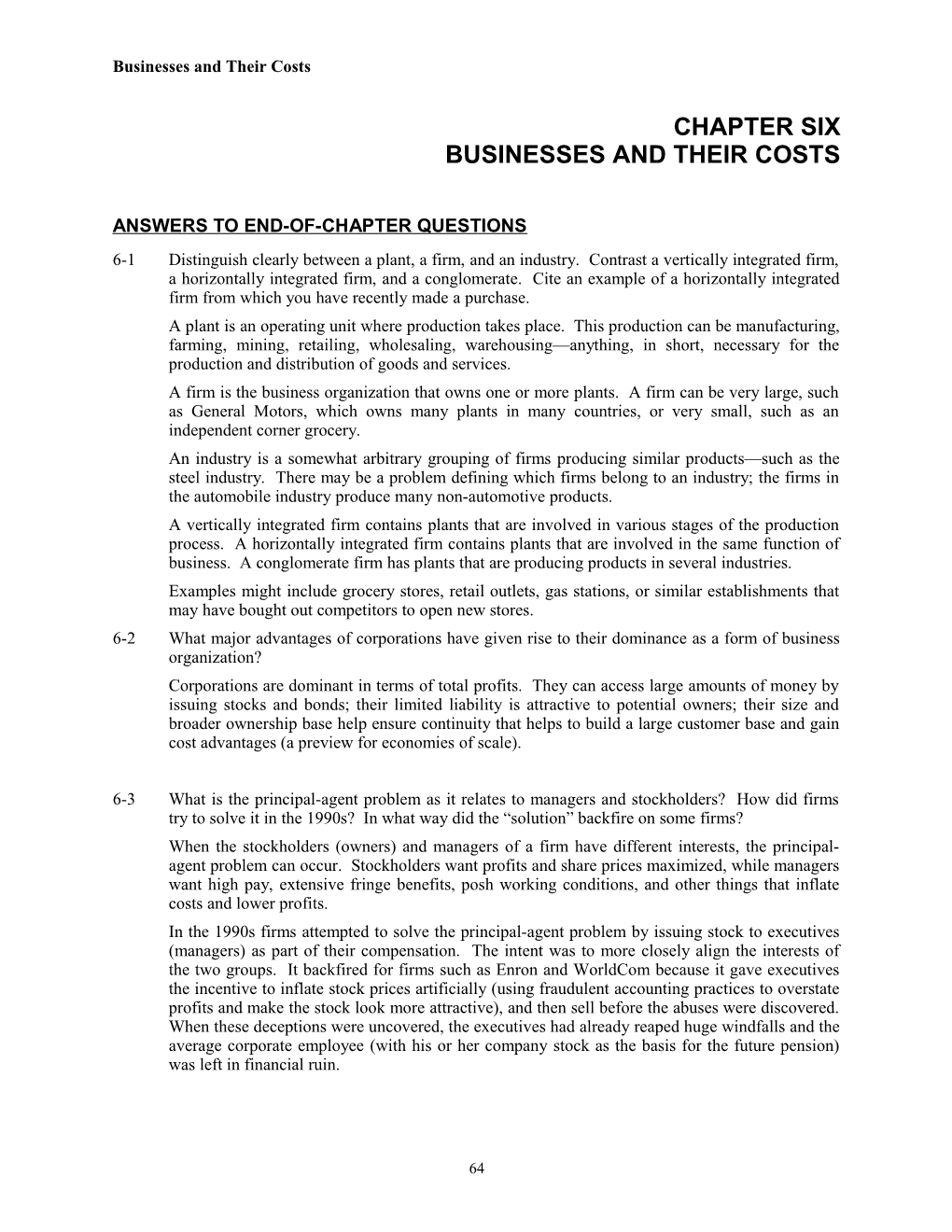 Businesses and Their Costs