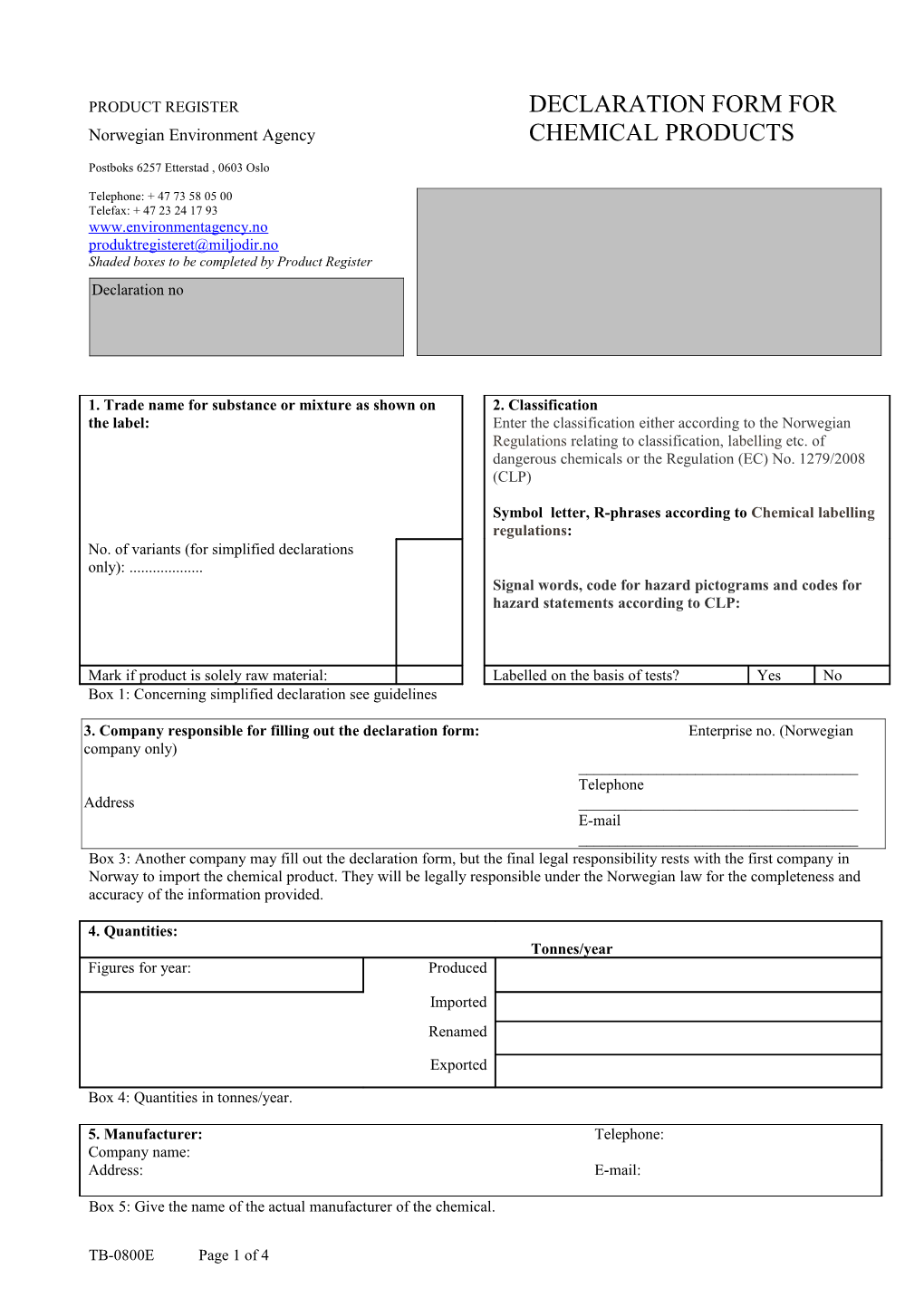 Product Registerdeclaration Form For