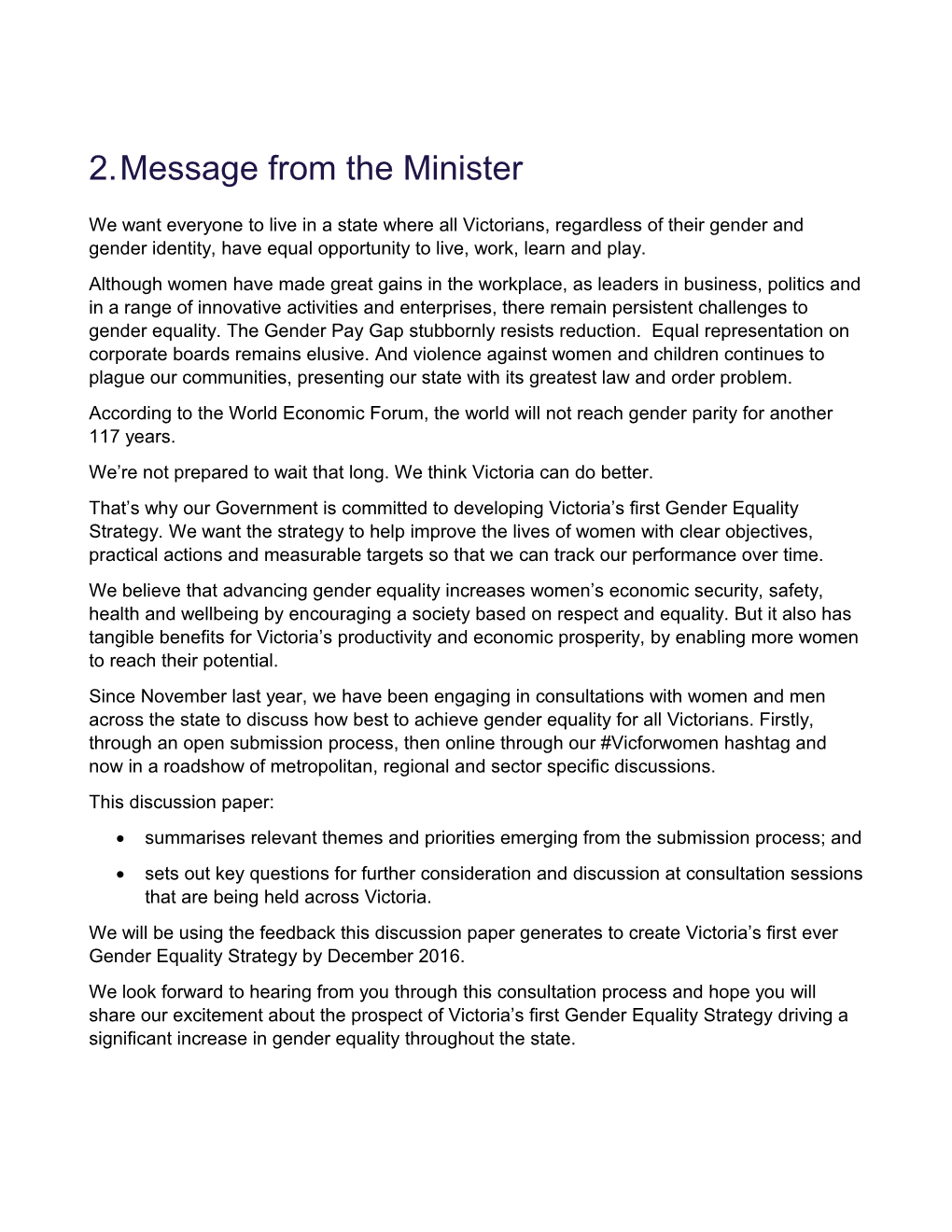 Message from the Minister