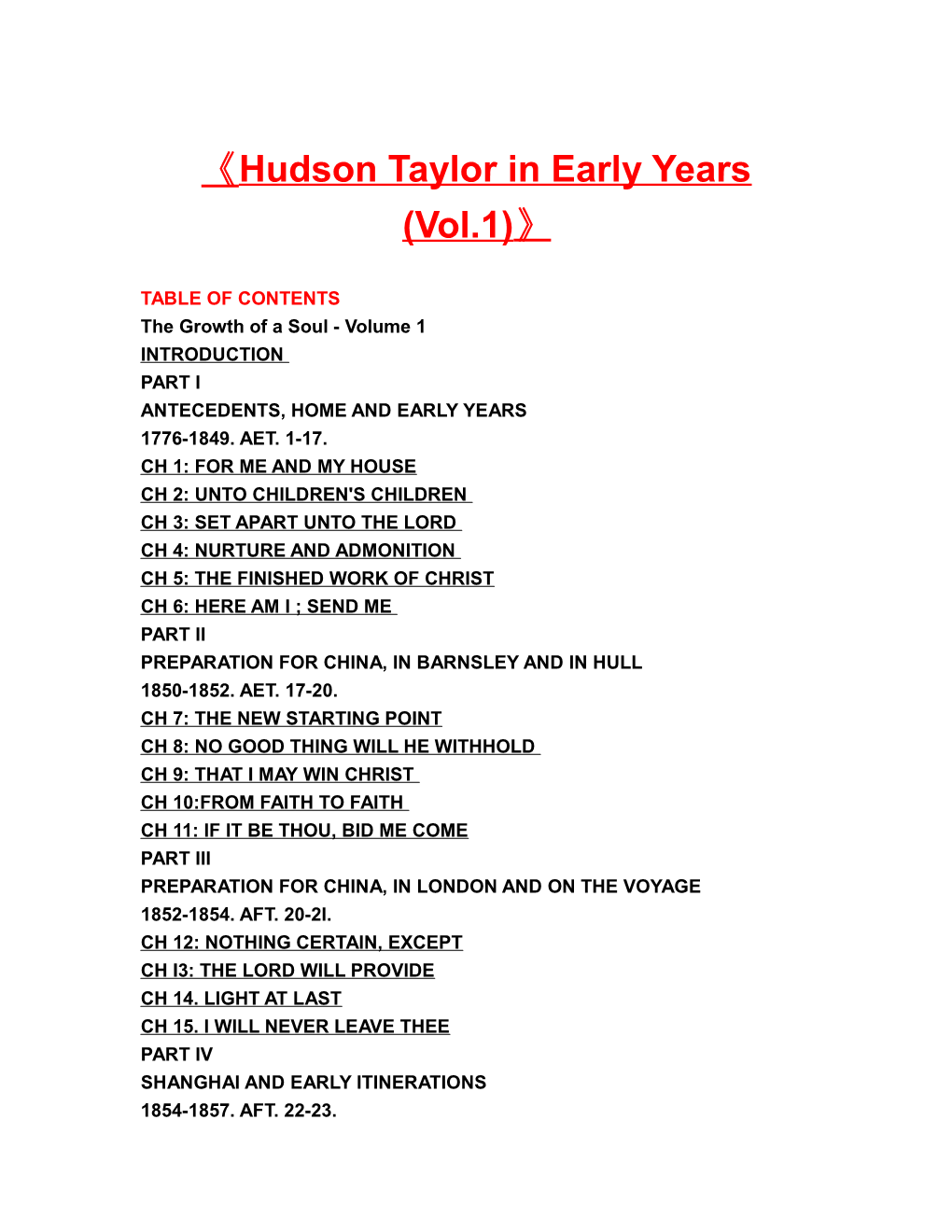 Hudson Taylor in Early Years (Vol.1)