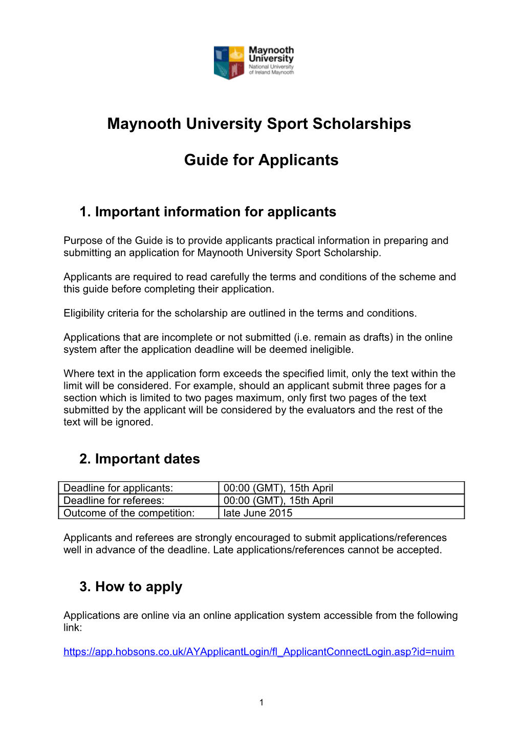 Maynooth Universitysport Scholarshipsguide for Applicants