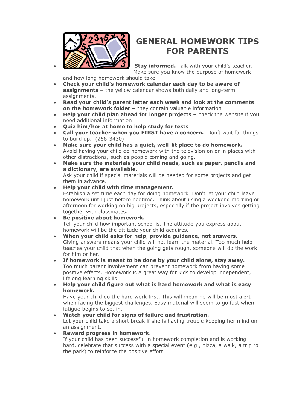 General Homework Tips for Parents