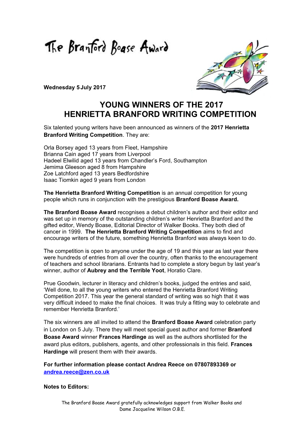 Henrietta Branford Writing Competition