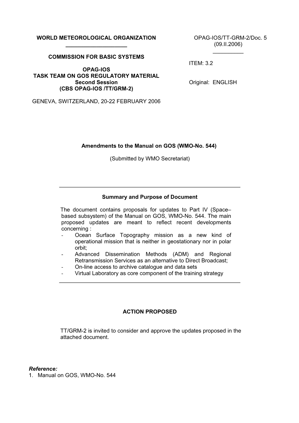Amendments to the Manual on GOS (WMO-No. 544)