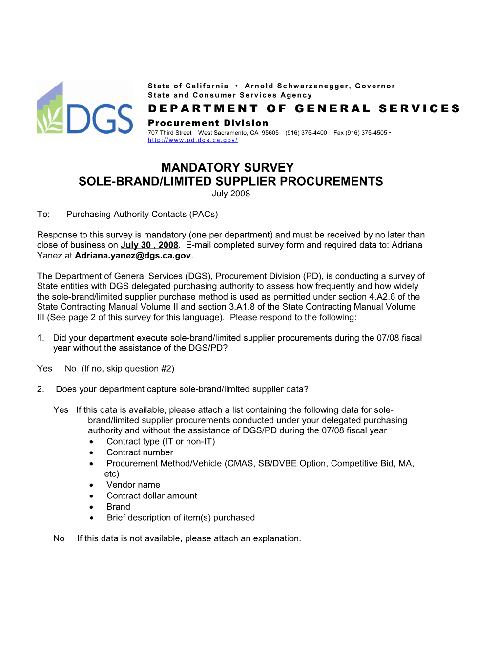 Sole-Brand/Limited Supplier Procurements